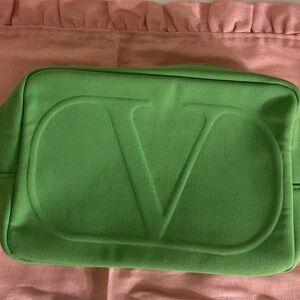 Valentino Green Embossed Clutch/makeup bag